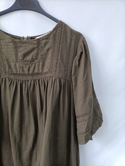 ZARA. Vestido verde fluido T.m