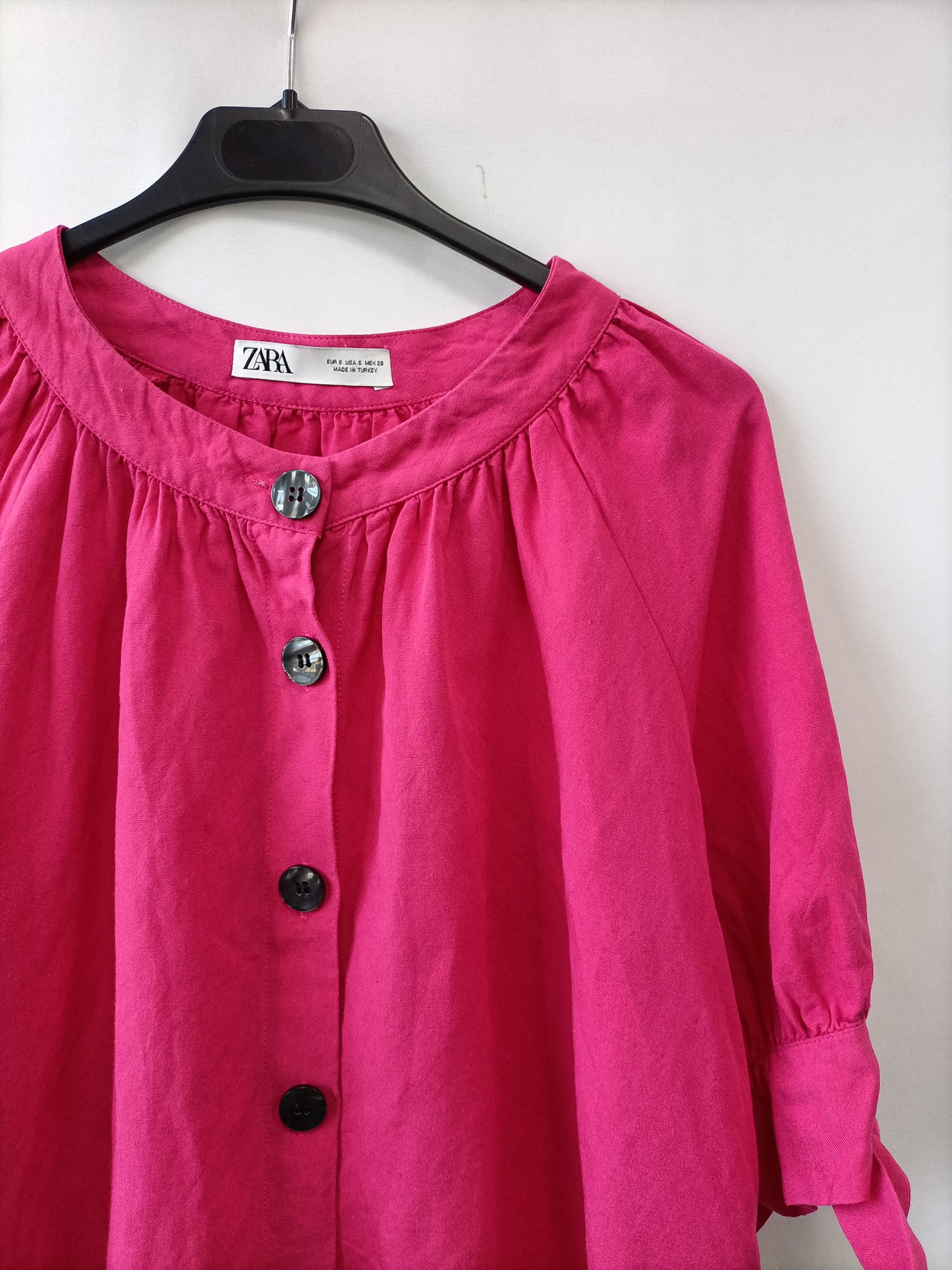 ZARA. Blusa rosa fucsia lino T.s