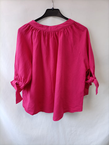 ZARA. Blusa rosa fucsia lino T.s