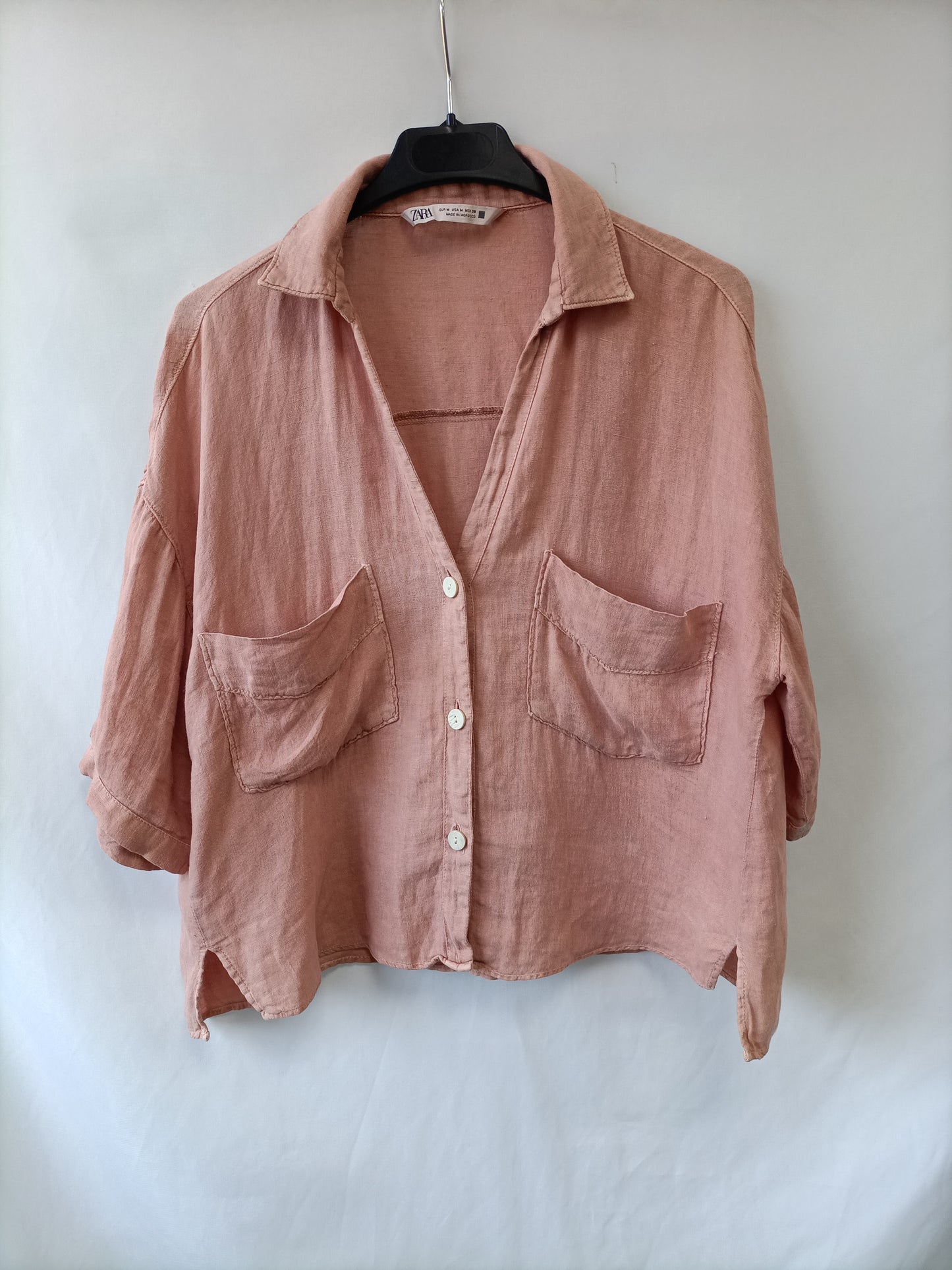 ZARA. Camisa fluida rosa T.m