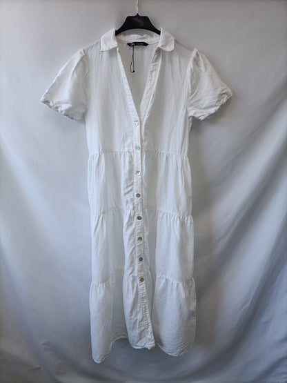 ZARA. Vestido blanco midi lino T.s