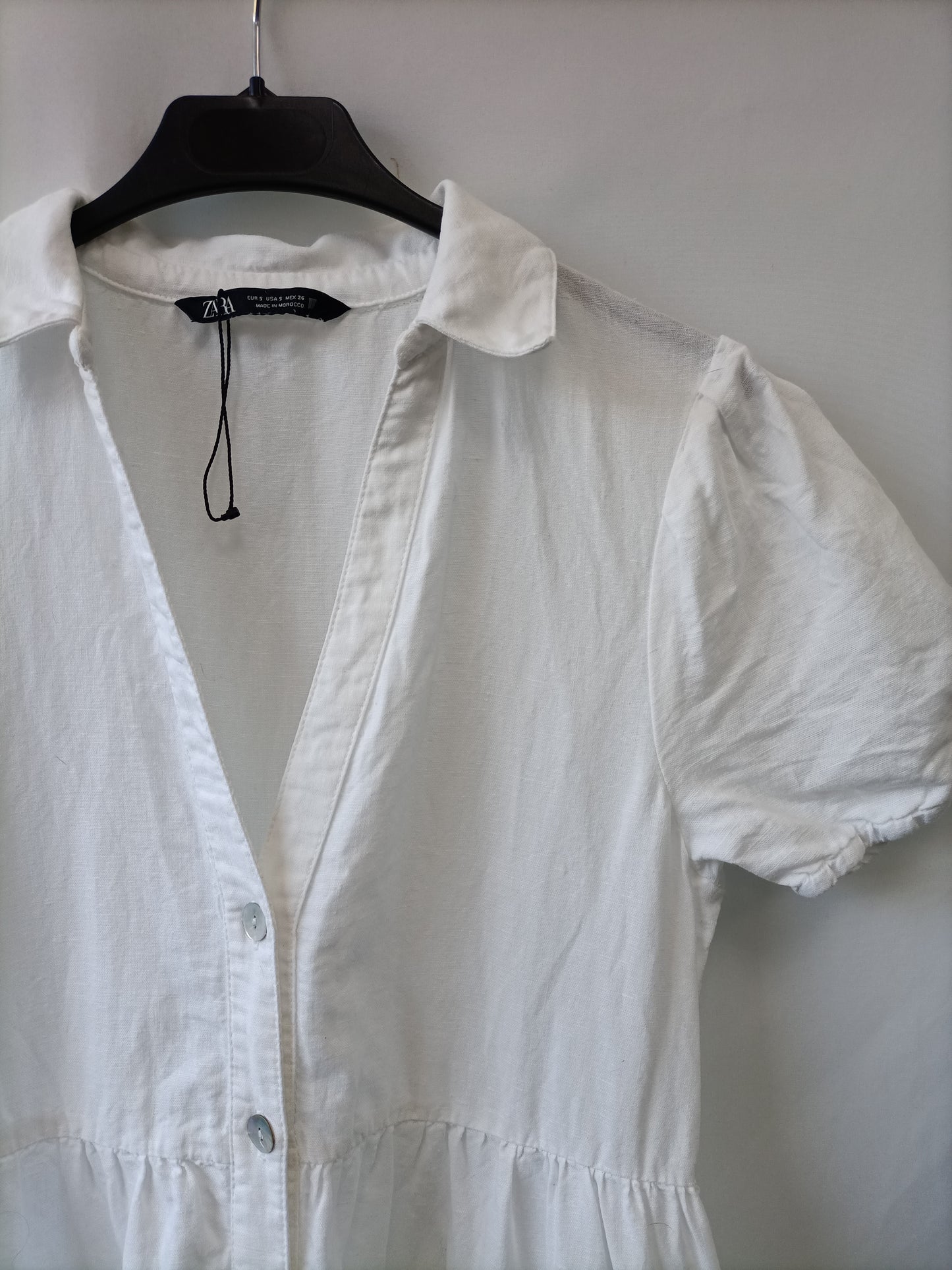 ZARA. Vestido blanco midi lino T.s