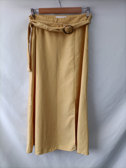 MANGO. Yellow midi skirt Tm