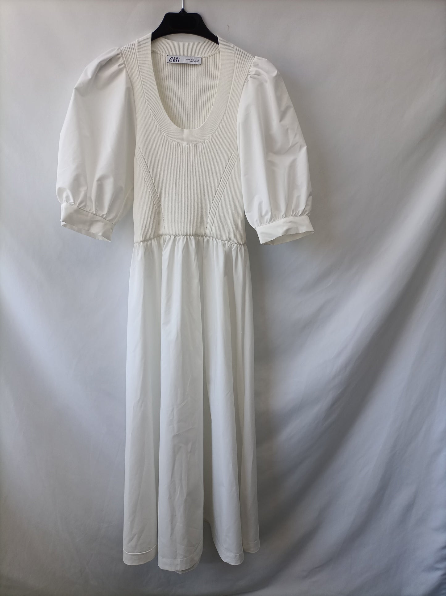 ZARA.Vestido largo blanco doble textura T.S