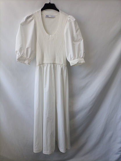 ZARA.Vestido largo blanco doble textura T.S