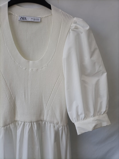 ZARA.Vestido largo blanco doble textura T.S