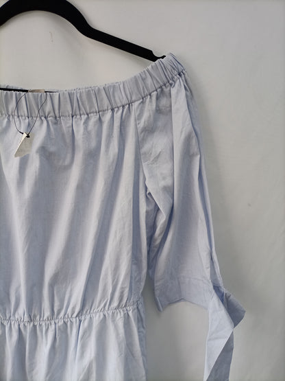 H&M. Vestido azul cuello barco T.40