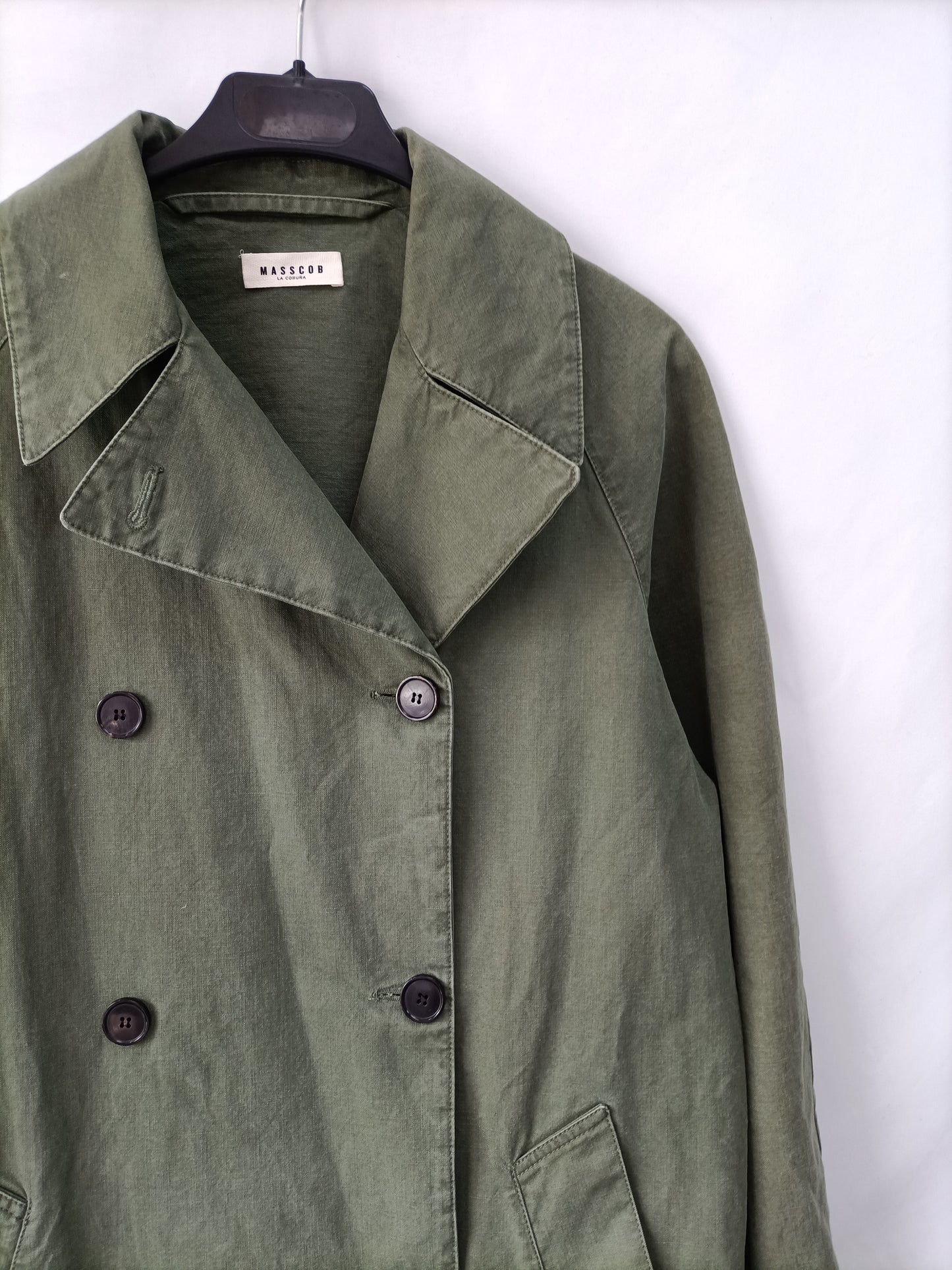 MASSCOB. Green trench coat size 34