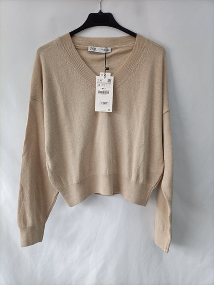 ZARA. Jersey fino beige T.s