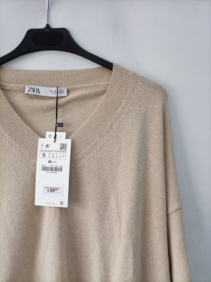 ZARA. Jersey fino beige T.s