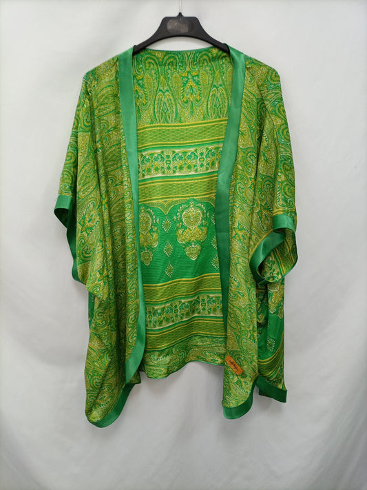 PURANEGRA. Kimono verde fluido T.u