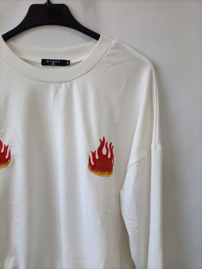 EIGHT. Sudadera blanca fuegos T.m