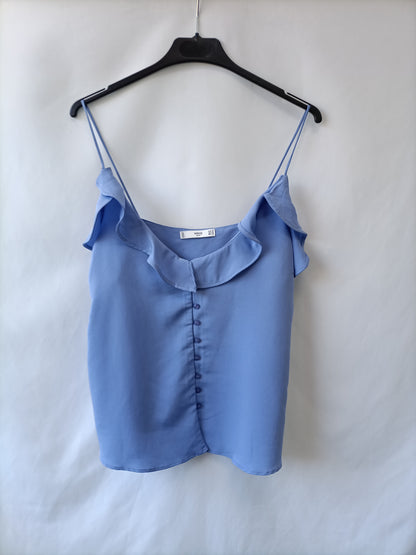 MANGO. Top azul volante T.s