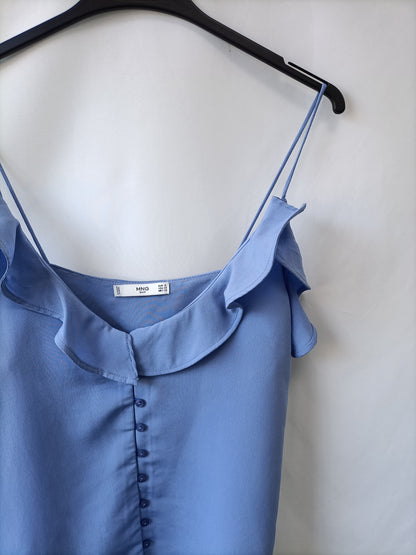 MANGO. Top azul volante T.s
