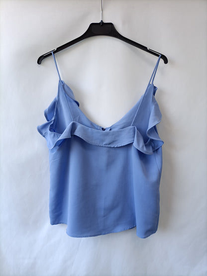 MANGO. Top azul volante T.s