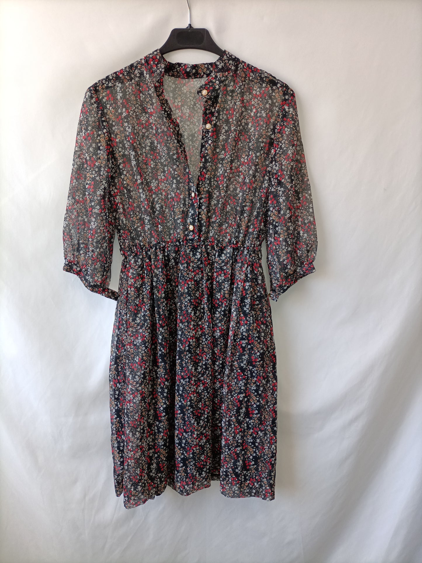 OTRAS. Vestido gris flores T.u(s)