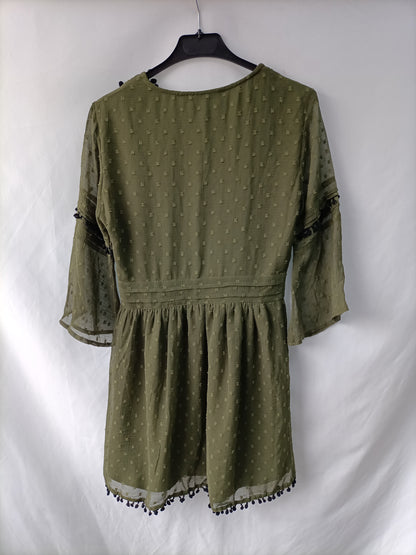 ZARA. Vestido verde plumeti T.s