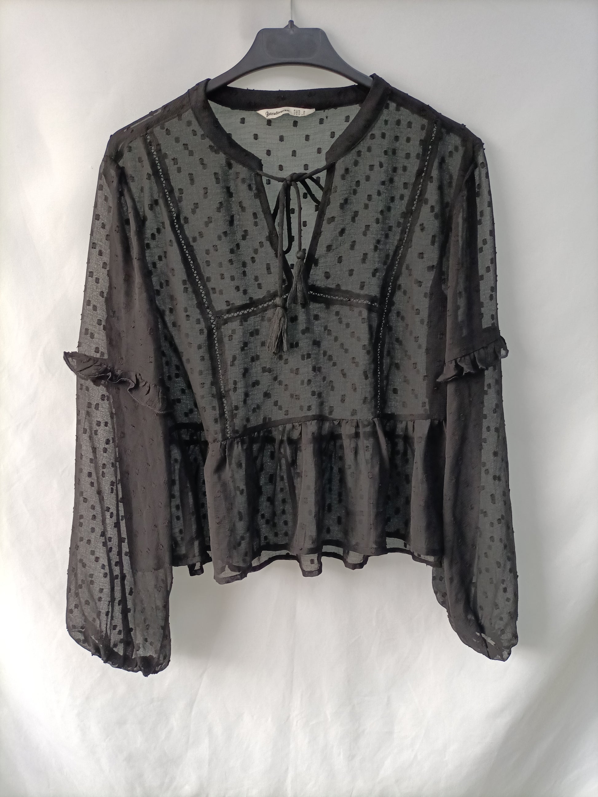 Blusa Fluida Top Encaje Stradivarius Blusa Negra Plumeti – Hibuy