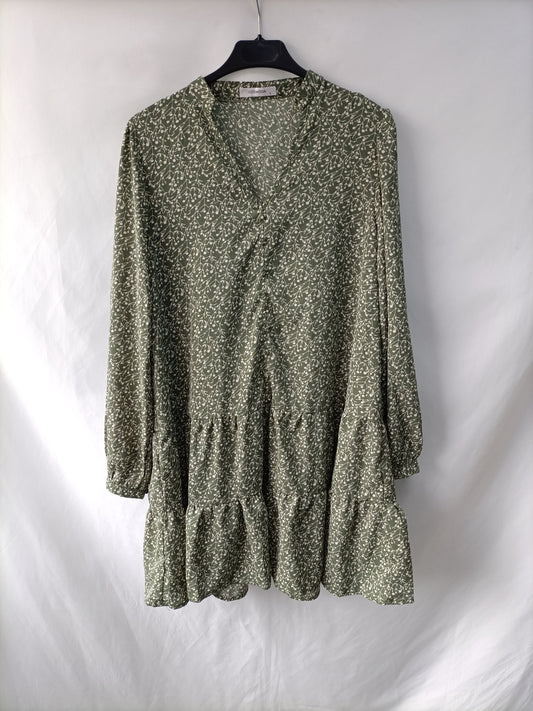 COS MODA. Vestido verde flores T.s