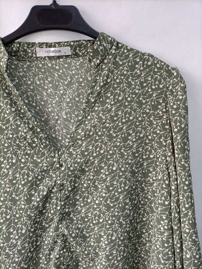 COS MODA. Vestido verde flores T.s