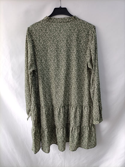 COS MODA. Vestido verde flores T.s