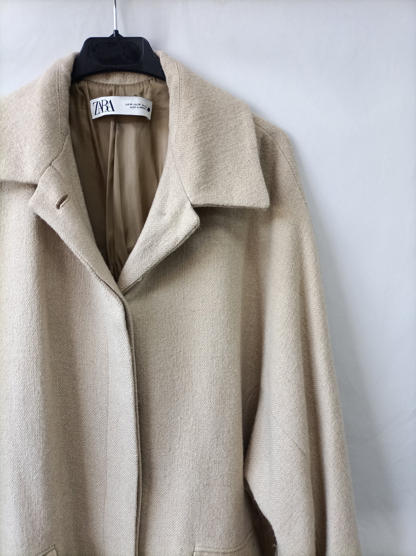 ZARA. Abrigo de paño beige T.m