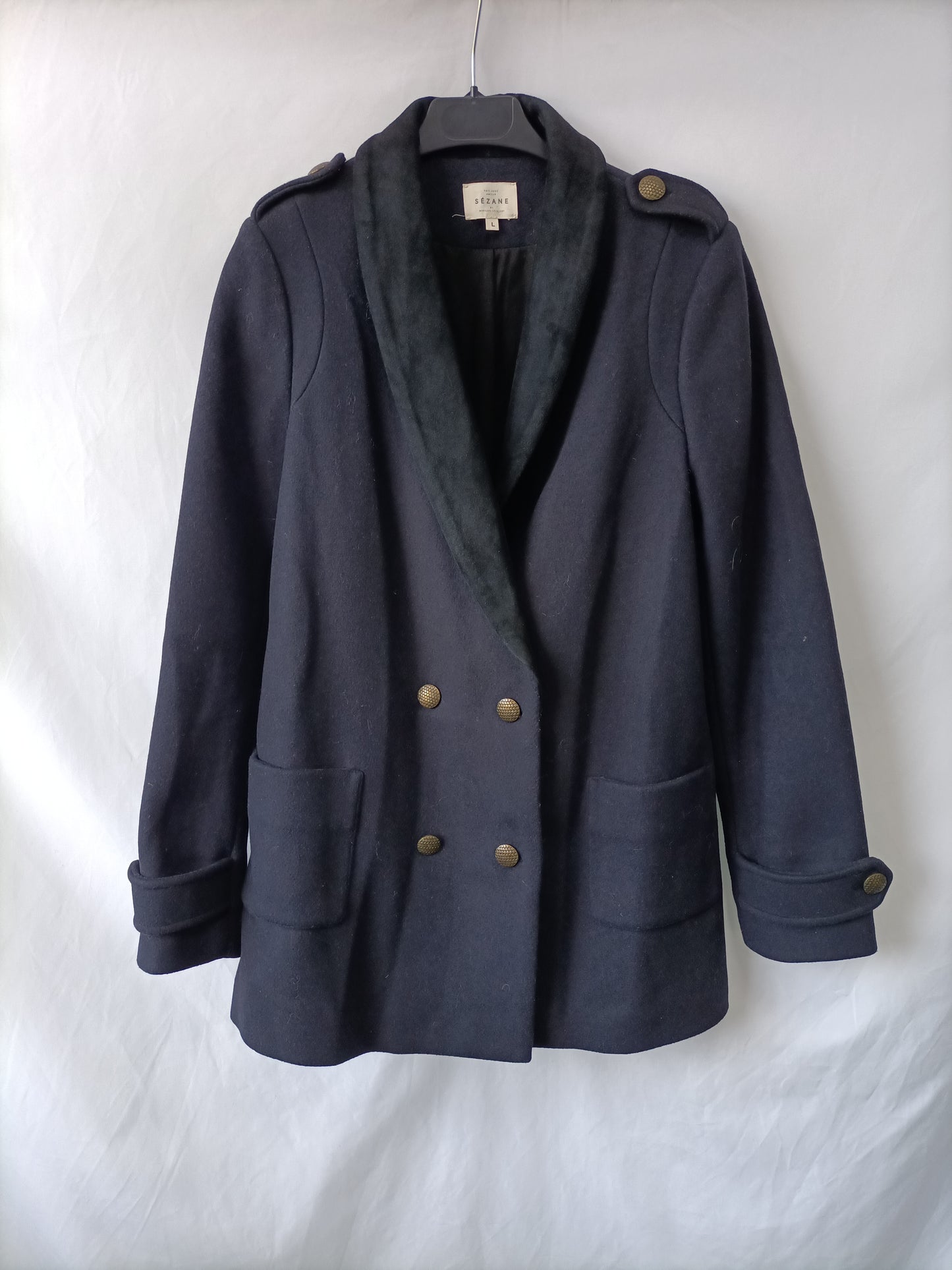 SEZANE. Blue double-breasted coat Tl