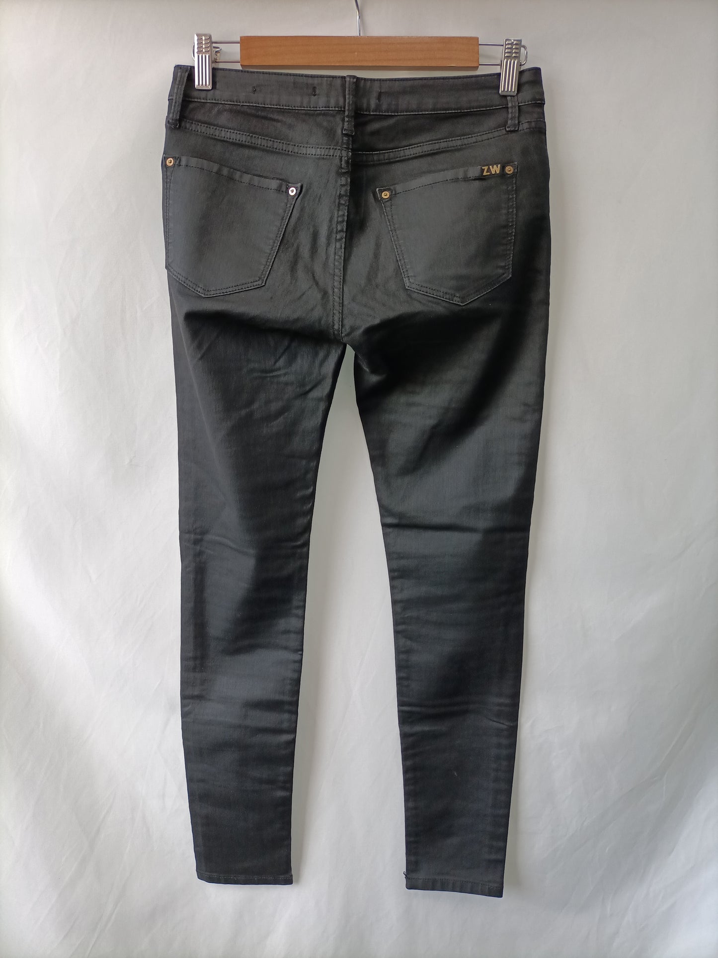 ZARA. Black waxed trousers size 36