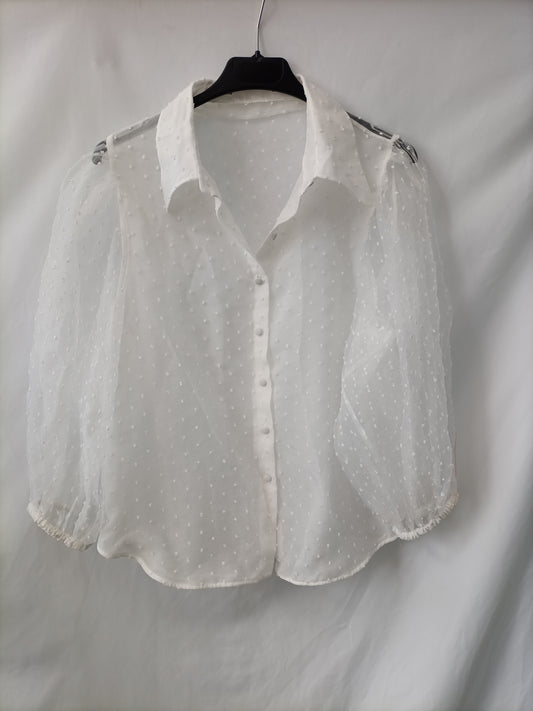 ZARA. Blusa blanca plumeti T.l