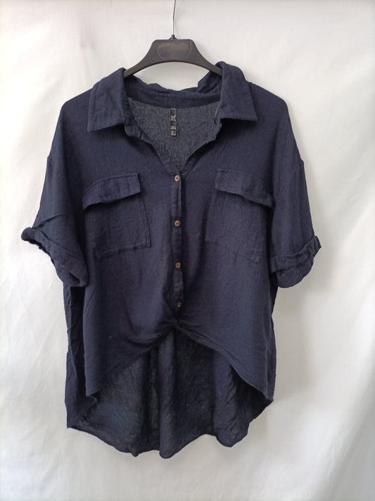 ZARA. Blusa azul nudo T.l