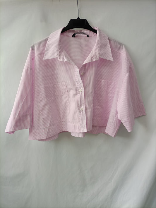 ZARA. Camisa rayas crop T.xl