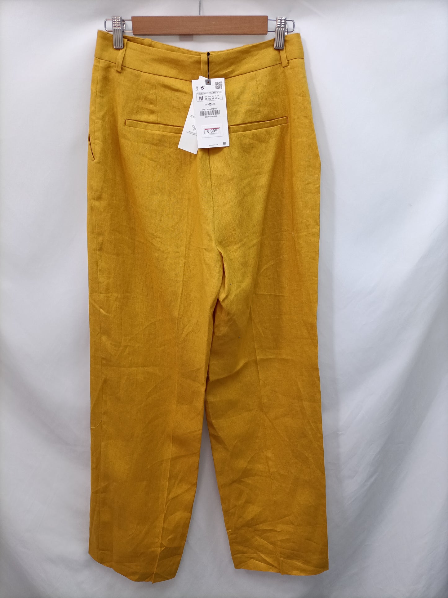 ZARA.Pantalón mostaza lino T.m