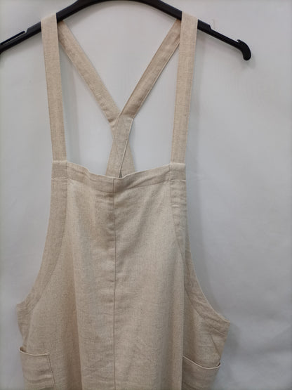 PINK BLUSH. Long beige linen dungarees TM
