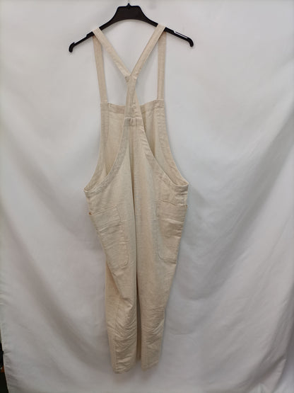 PINK BLUSH. Long beige linen dungarees TM