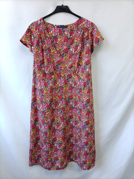M&S. Vestido flores rosas T.46