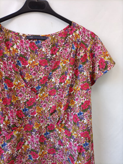 M&S. Vestido flores rosas T.46