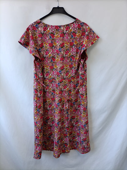 M&S. Vestido flores rosas T.46