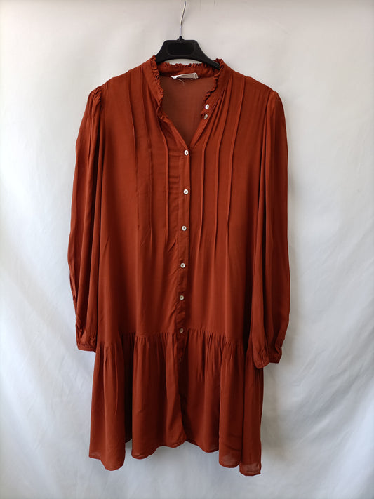 MANGO. Vestido teja abotonado T.m