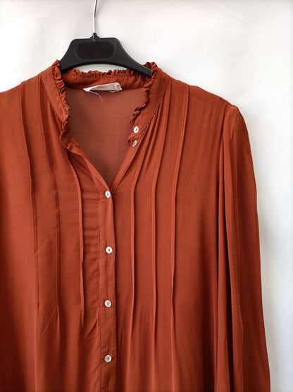 MANGO. Vestido teja abotonado T.m