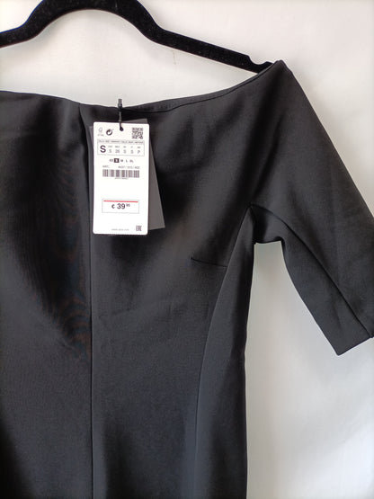 ZARA.Vestido formal cuello barco T.S