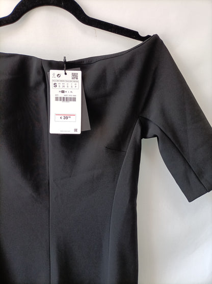 ZARA.Vestido formal cuello barco T.S