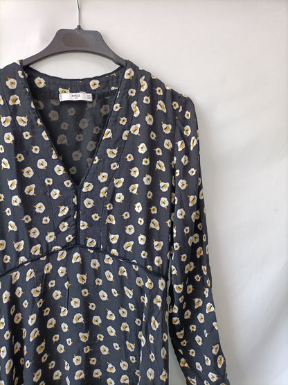 MANGO.Vestido negro Flores T.M