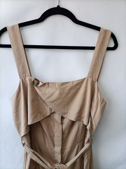 BERSHKA. Beige buttoned midi dress TL