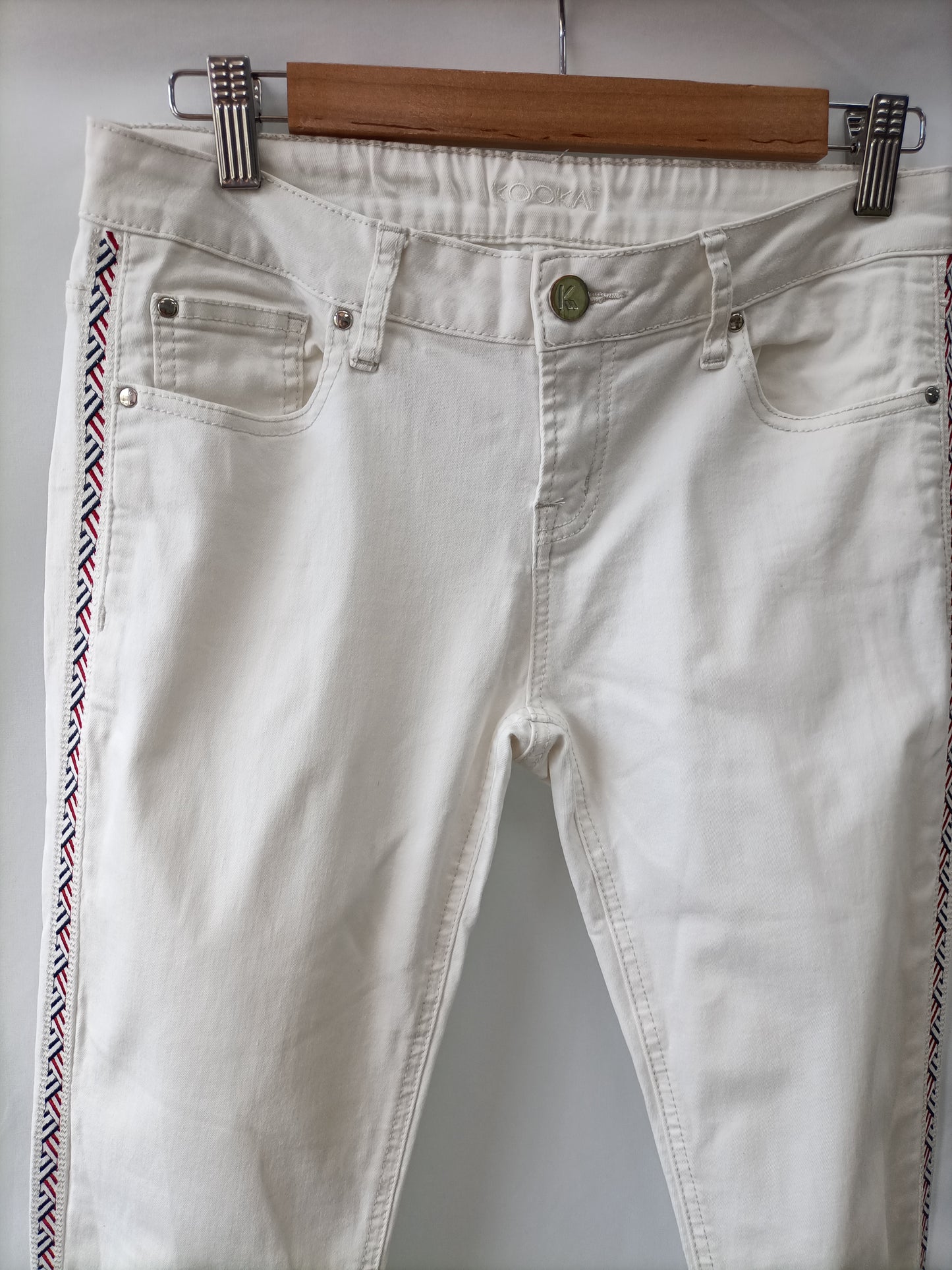 KOOKAï. White skinny pants with embroidered sides, size 36