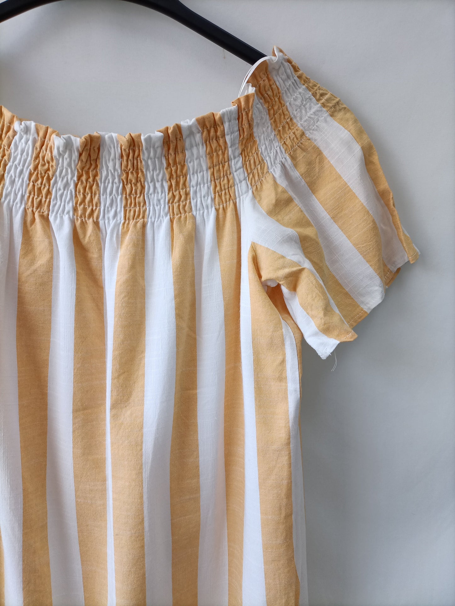BERSHKA. Vestido de rayas amarillas y blancas T. xs