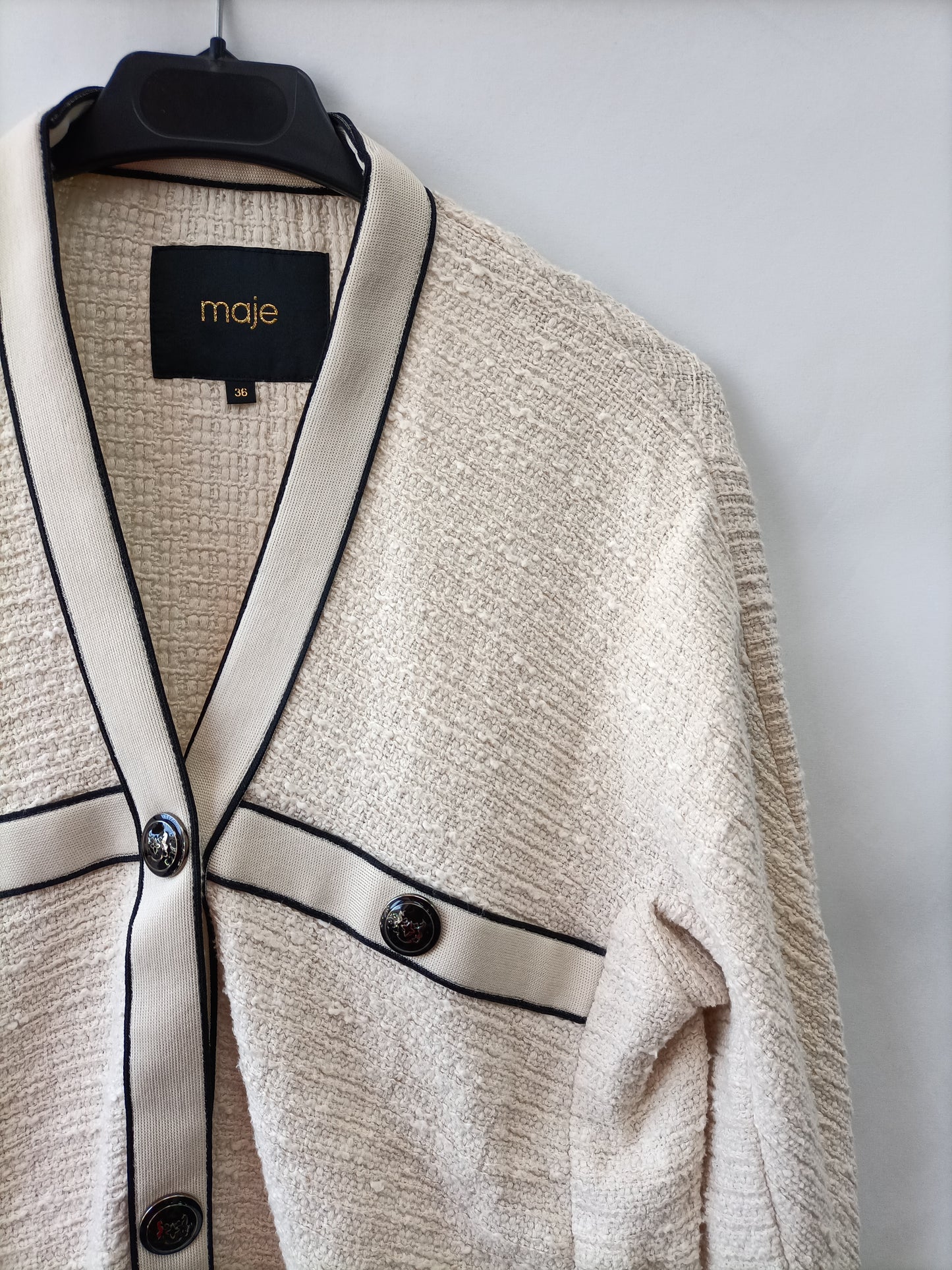 MAJE. Chaqueta beige tweed T.36