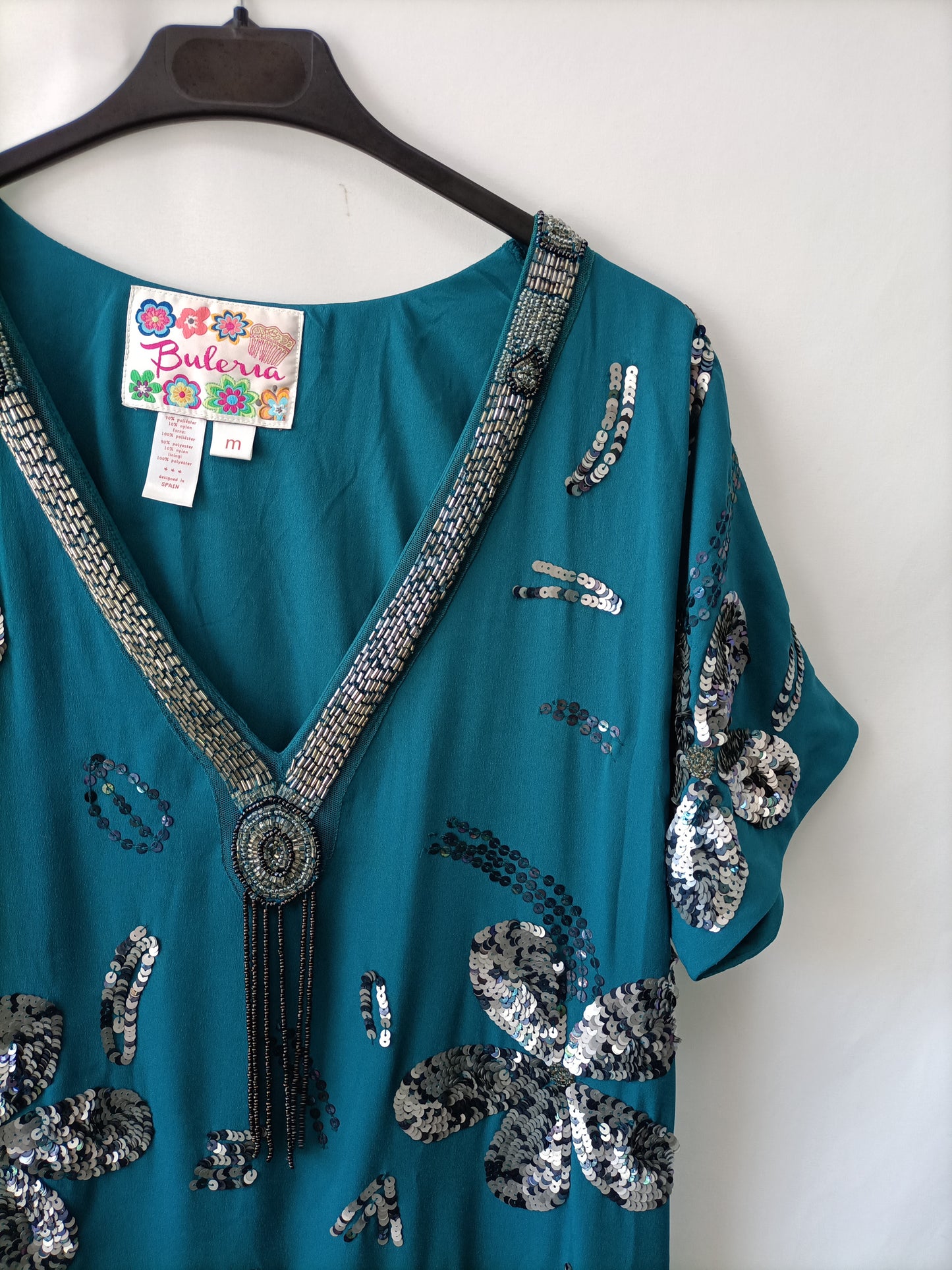 BULERIA. Vestido flores lentejuelas T.m