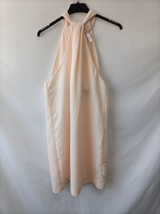 MANGO. Textured beige dress Tm