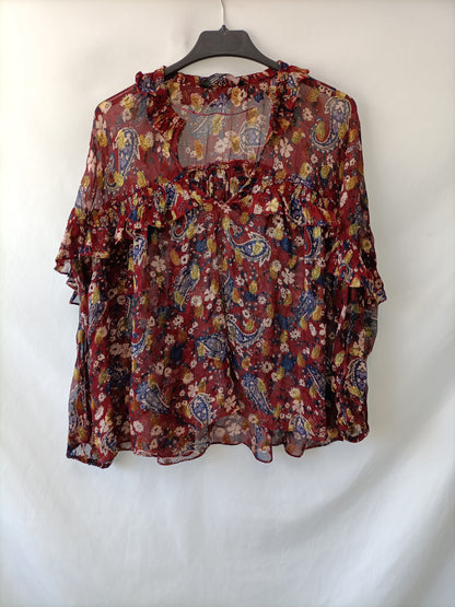 ZARA. Blusa fluida burdeos T.m(tara)