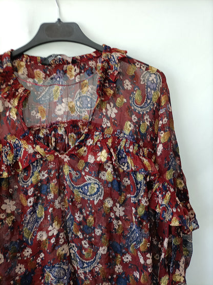 ZARA. Blusa fluida burdeos T.m(tara)